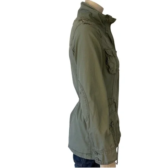 Mossimo Supply Co Green Utility Jacket Drawstring Waist Pockets Button Front - Picture 2 of 8